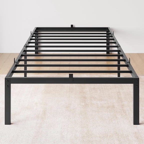14 Inch Twin Black Bed Frame, Heavy Duty Metal Platform Bed Frame with 6 Non-Slip Mattress, Storage Space Under The Bed, Noise-Free, Easy Assembly