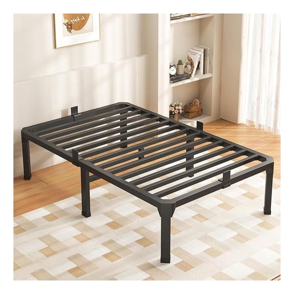 14 Inch Twin Size Bed Frame with Mattress Slide Stopper - Single Black Basic Anti Squeak Steel Slats Metal Platform, Heavy Duty Noise Free Easy Assembly Bedframes, No Box Spring Needed