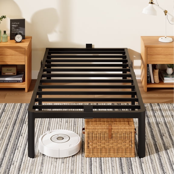 Arhomefurni 14 inch Twin Bed Frame, Heavy Duty Metal Platform Bed Frame with Round Corner Legs & Mattress Retainers, No Box Spring Needed, Noise Free