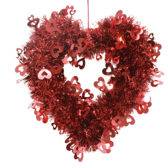 14 Inch Valentine's Day Door Wreath Valentine's Wreath for Front Door Tinsel Valentine Heart Wreaths with Heart Shaped Ornaments Valentine's Day Wedding Anniversary Decoration
