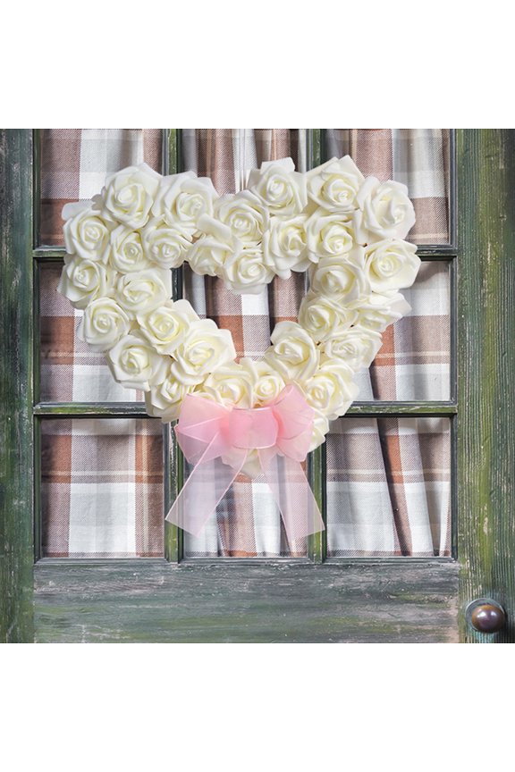 Heart Shaped Valentine's Day Wreath 14 Inch Front Door Decor Outdoor Valentine Decoration San Valentin Wreath for Home and Outdoor Use