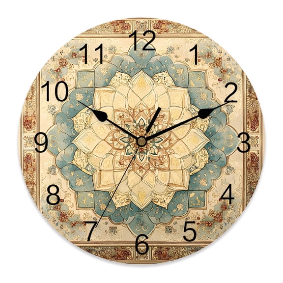 14 Inch Vintage Flowers Pattern Wall Clock, Blue Classical Bohemian Retro Battery Operated Silent Non Ticking Clocks, Easy to Read Round Wall Clock for Kitchen/Living Room/Bedroom/Bathroom