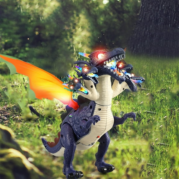 14 Inch Walking Dinosaur, Five Headed Dinosaur Robot with Realistic Roaring Sound, VVQ Purple LED Light Up Dinosaur Figure with Moving Neck, Interactive Dinosaur