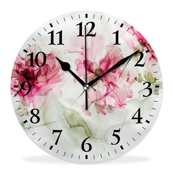 14 Inch Wall Clock Battery Operated Silent Clock Decorative for Office, Kitchen, Outdoor, Living RoomBeautiful Poppy Flower Floral Botanical Plant Delicate