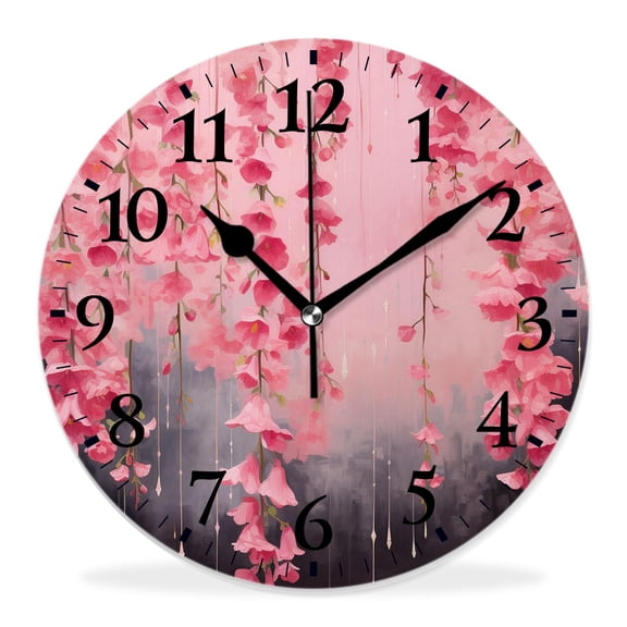 14 Inch Wall Clock Battery Operated Silent Clock Decorative for Office, Kitchen, Outdoor, Living RoomBeautiful Wisteria Flower Traditional Oriental ink Painting Flowers Floral Print Painting