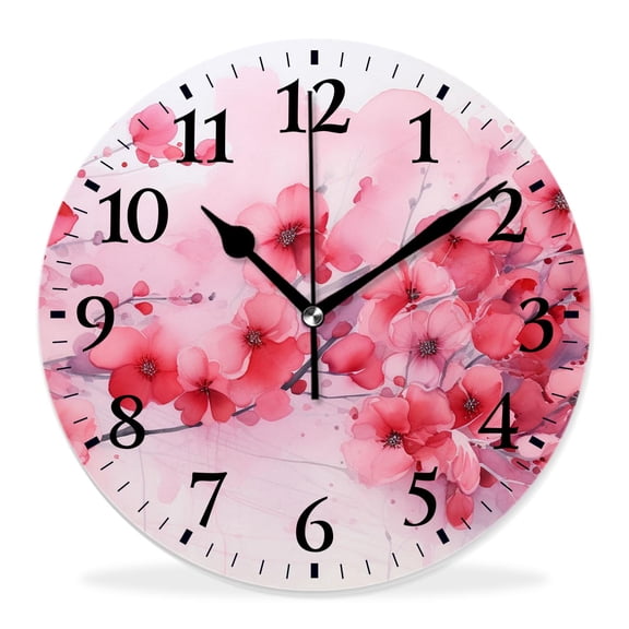 14 Inch Wall Clock Battery Operated Silent Clock Decorative for Office, Kitchen, Outdoor, Living RoomBeautiful Wisteria Flower Traditional Oriental ink Painting Flowers Floral Print Elegant