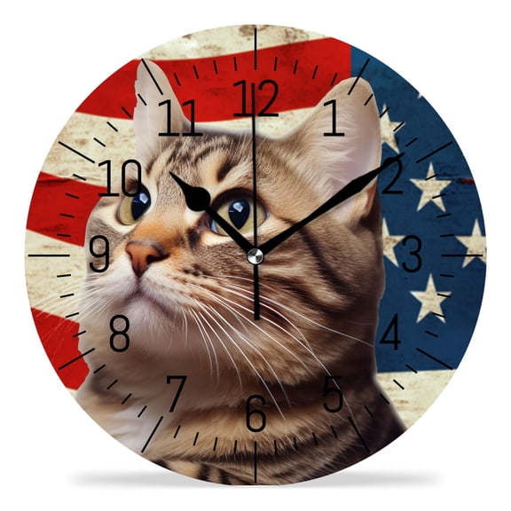 14 Inch Wall Clock Battery Operated Silent Clock Decorative for Office, Kitchen, Outdoor, Living RoomBritish Cat Looking Through Hole Paper Lovely Design