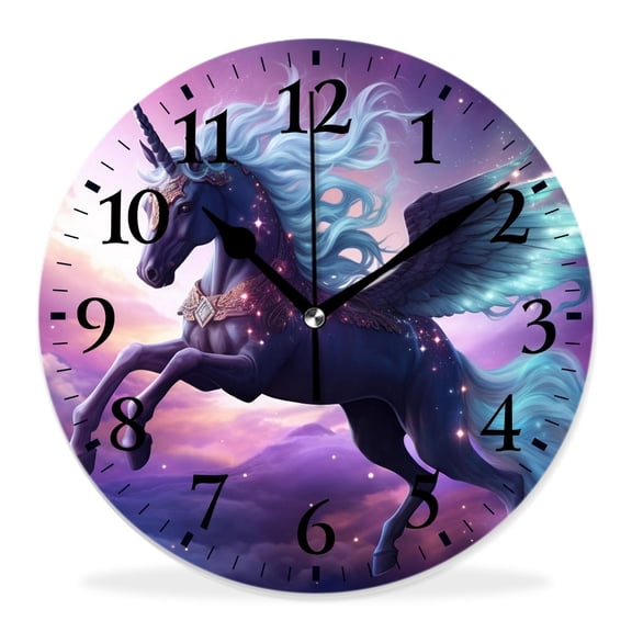 14 Inch Wall Clock Battery Operated Silent Clock Decorative for Office, Kitchen, Outdoor, Living RoomFantasy Unicorn Luxurious Butterfly Shiny Sparkle Star Universe Galaxy Print Print