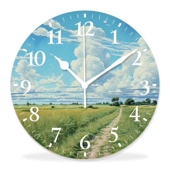 14 Inch Wall Clock Battery Operated Silent Clock Decorative for Office, Kitchen, Outdoor, Living RoomLandscape Nature Outdoor Scene with Grassy Hill Summer Multicolor