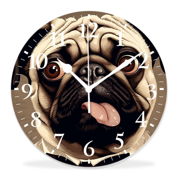 14 Inch Wall Clock Battery Operated Silent Clock Decorative for Office, Kitchen, Outdoor, Living RoomPug Portrait of An Upset Dog with Giant Sad Eyes Drawing