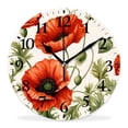 thumbnail image 1 of 14 Inch Wall Clock Battery Operated Silent Clock Decorative for Office, Kitchen, Outdoor, Living Room，Red Poppy Flower with Green Leaf Pattern Exquisite, 1 of 4