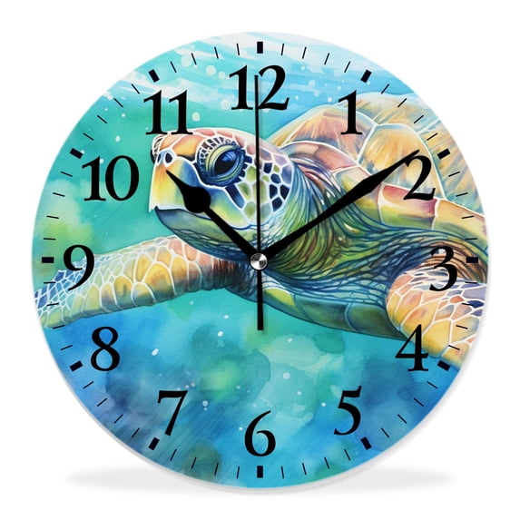 14 Inch Wall Clock Battery Operated Silent Clock Decorative for Office, Kitchen, Outdoor, Living Room,Sea Turtle Ocean Wildlife Animals Watercolor Picture