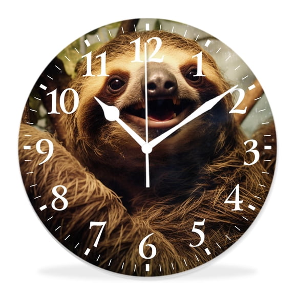 14 Inch Wall Clock Battery Operated Silent Clock Decorative for Office, Kitchen, Outdoor, Living Room，Sloth Jungle Animal Hanging on Tree Branch Tropical forest Beautiful