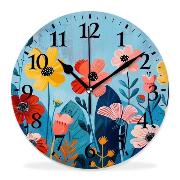 14 Inch Wall Clock Battery Operated Silent Clock Decorative for Office, Kitchen, Outdoor, Living Room,Spring Beautiful Pelis Floral Green Plants Exquisite