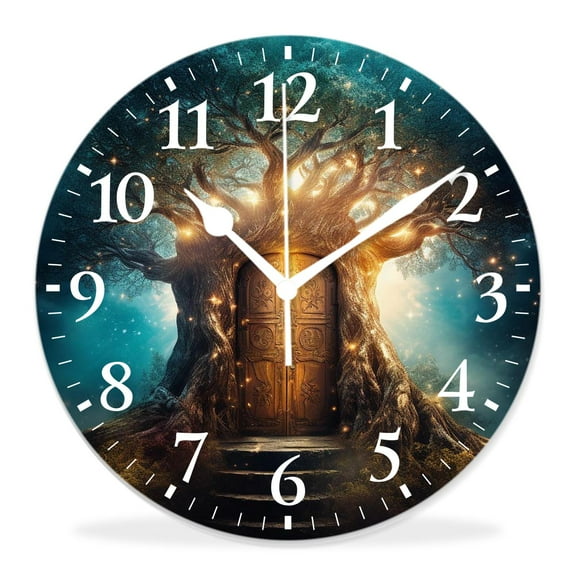 14 Inch Wall Clock Battery Operated Silent Clock Decorative for Office, Kitchen, Outdoor, Living RoomSpring Tree of Life Themed with Season Nature Picture