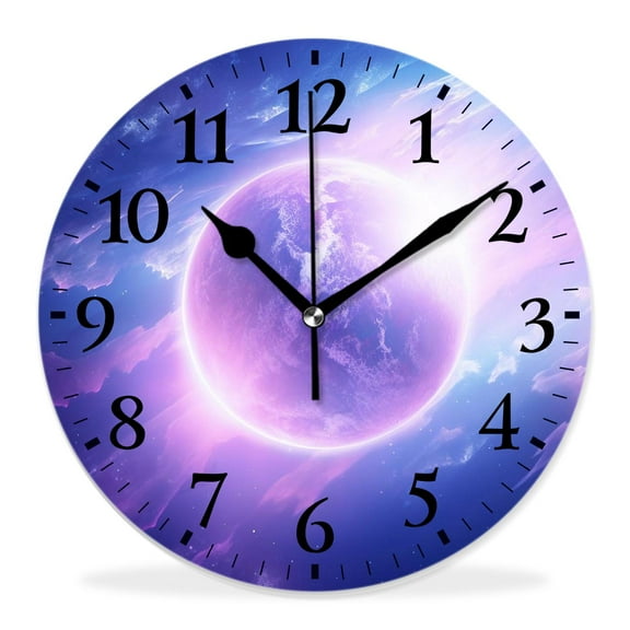 14 Inch Wall Clock Battery Operated Silent Clock Decorative for Office, Kitchen, Outdoor, Living RoomStars Earth Planet Galaxy Nebula Space Universe Exquisite