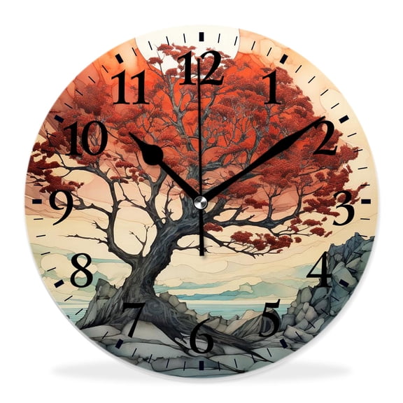 14 Inch Wall Clock Battery Operated Silent Clock Decorative for Office, Kitchen, Outdoor, Living RoomSunset Rise Morning Scenery of Fall Autumn Valley Hills Lovely