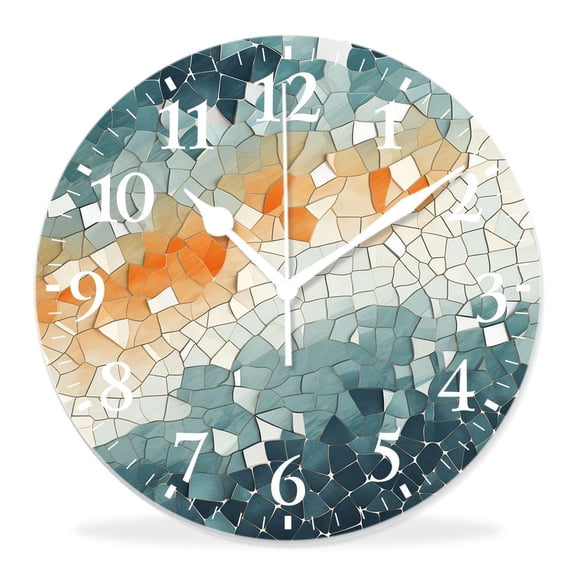 14 Inch Wall Clock Battery Operated Silent Clock Decorative for Office, Kitchen, Outdoor, Living RoomVintage Bright Abstract Mosaic Print Ceramic Tile Fragment Image