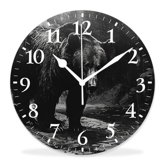 14 Inch Wall Clock Battery Operated Silent Clock Decorative for Office, Kitchen, Outdoor, Living Room,Vintage Style Wildlife Animal Bear Hand Multicolor