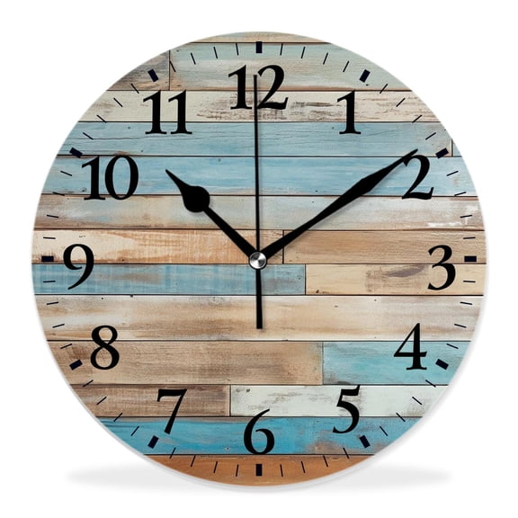 14 Inch Wall Clock Battery Operated Silent Clock Decorative for Office, Kitchen, Outdoor, Living RoomVintage Teal Turquoise Wood Grain Elegant Pattern