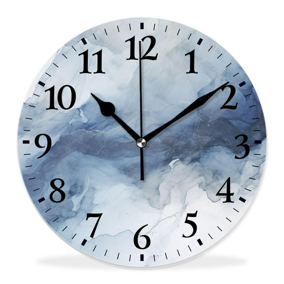 14 Inch Wall Clock Battery Operated Silent Clock Decorative for Office, Kitchen, Outdoor, Living Room,White Marble Print Natural Stone Pattern Creative