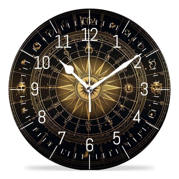 14 Inch Wall Clock Battery Operated Silent Clock Decorative for Office, Kitchen, Outdoor, Living RoomZodiac Constellation Signs in Circle Sun Moon Cute Pattern