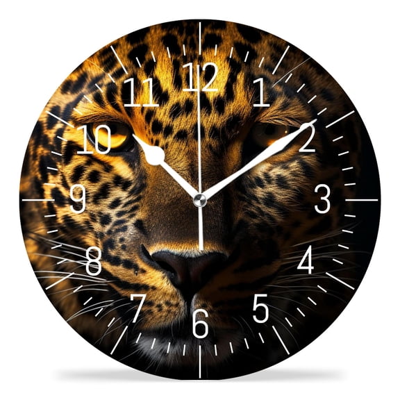 14 Inch Wall Clock Battery Operated Silent Clock Decorative for Office, Kitchen, Outdoor, Living Room,3D Leopard Animal Picture