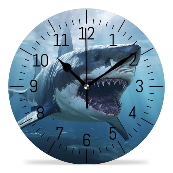 14 Inch Wall Clock Battery Operated Silent Clock Decorative for Office, Kitchen, Outdoor, Living Room3D Sharks Design