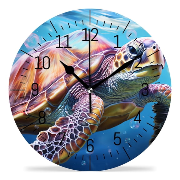 14 Inch Wall Clock Battery Operated Silent Clock Decorative for Office, Kitchen, Outdoor, Living RoomA Cute Swimming Sea Turtle Elegant