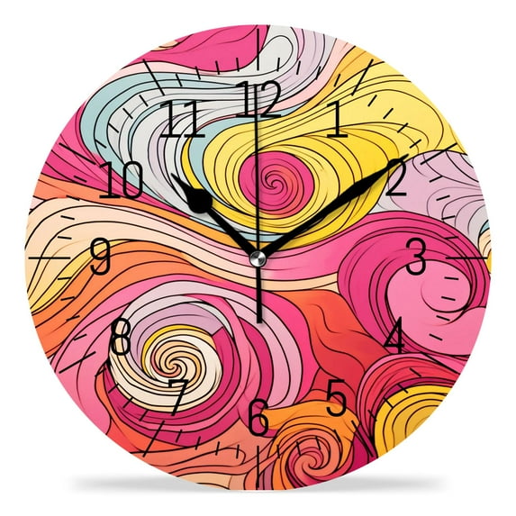 14 Inch Wall Clock Battery Operated Silent Clock Decorative for Office, Kitchen, Outdoor, Living Room,Abstract Rainbow Feathers Graceful Pattern
