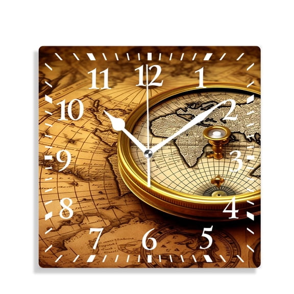 14 Inch Wall Clock Battery Operated Silent Clock Decorative for Office, Kitchen, Outdoor, Living Room，Accurate Map Graceful Art