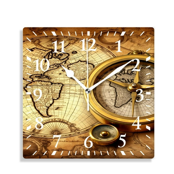 14 Inch Wall Clock Battery Operated Silent Clock Decorative for Office, Kitchen, Outdoor, Living Room，Accurate Map Graceful