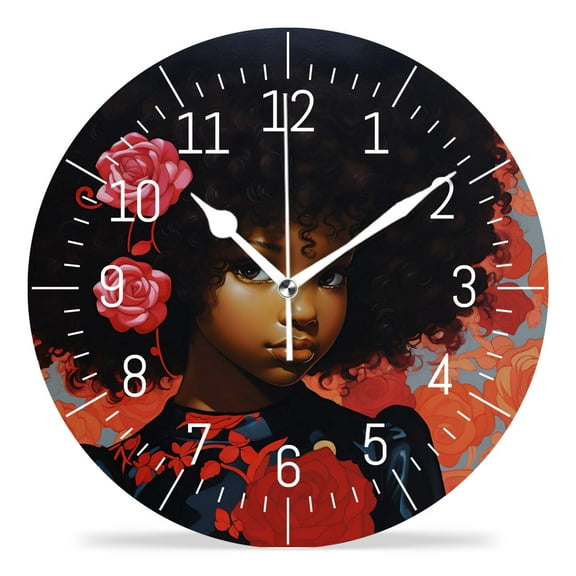 14 Inch Wall Clock Battery Operated Silent Clock Decorative for Office, Kitchen, Outdoor, Living RoomAfrica African American Rose Art