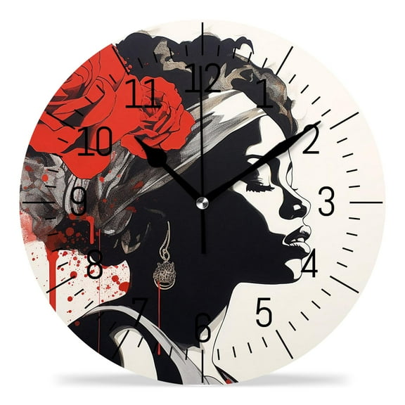14 Inch Wall Clock Battery Operated Silent Clock Decorative for Office, Kitchen, Outdoor, Living RoomAfrica African American Rose Creative