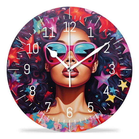 14 Inch Wall Clock Battery Operated Silent Clock Decorative for Office, Kitchen, Outdoor, Living RoomAfrica Woman African American Elegant