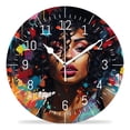 thumbnail image 1 of 14 Inch Wall Clock Battery Operated Silent Clock Decorative for Office, Kitchen, Outdoor, Living Room，African American Curly Hair Africa Art, 1 of 4