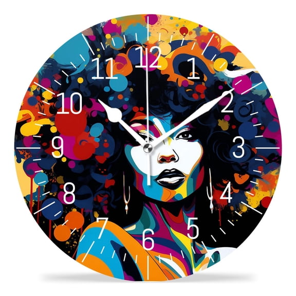 14 Inch Wall Clock Battery Operated Silent Clock Decorative for Office, Kitchen, Outdoor, Living RoomAfrican American Curly Hair Africa Beautiful