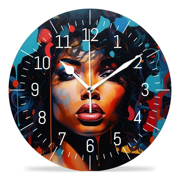 14 Inch Wall Clock Battery Operated Silent Clock Decorative for Office, Kitchen, Outdoor, Living RoomAfrican American Curly Hair Africa Image