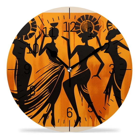 14 Inch Wall Clock Battery Operated Silent Clock Decorative for Office, Kitchen, Outdoor, Living RoomAfrican Dancer Women Africa Black Art Beautiful