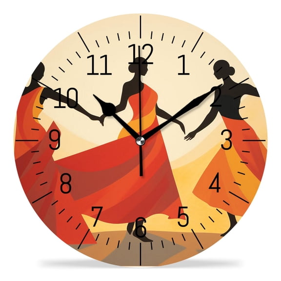 14 Inch Wall Clock Battery Operated Silent Clock Decorative for Office, Kitchen, Outdoor, Living RoomAfrican Dancer Women Africa Style Print