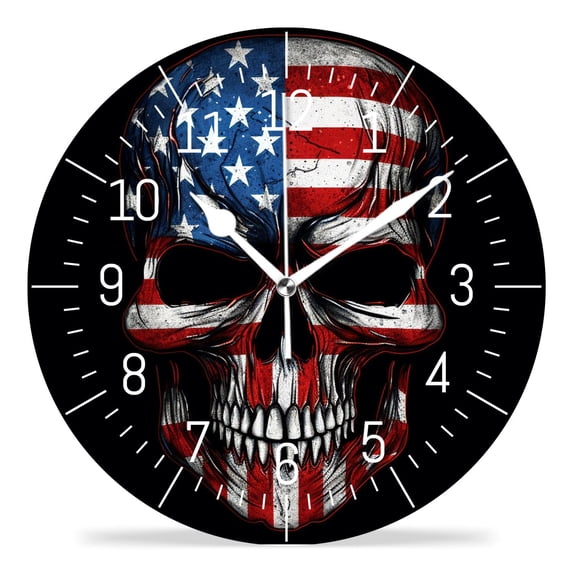 14 Inch Wall Clock Battery Operated Silent Clock Decorative for Office, Kitchen, Outdoor, Living Room,American Flag Black Drawing