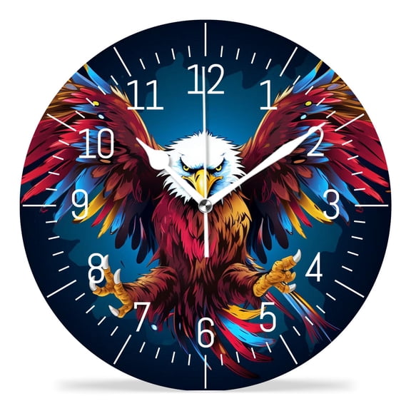 14 Inch Wall Clock Battery Operated Silent Clock Decorative for Office, Kitchen, Outdoor, Living Room，American Flag Eagle Beautiful Art