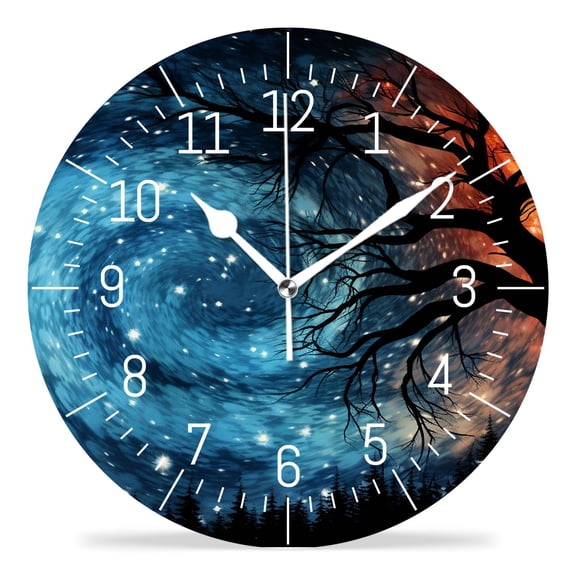 14 Inch Wall Clock Battery Operated Silent Clock Decorative for Office, Kitchen, Outdoor, Living RoomAwesome Spiral Galaxy Earth Pattern