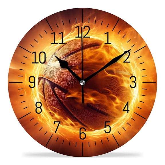 14 Inch Wall Clock Battery Operated Silent Clock Decorative for Office, Kitchen, Outdoor, Living Room，Basketball Abstract Sport Colorful