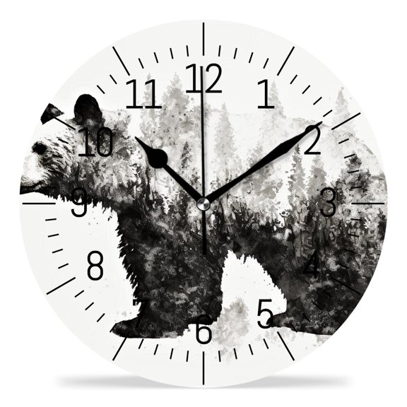 14 Inch Wall Clock Battery Operated Silent Clock Decorative for Office, Kitchen, Outdoor, Living RoomBear Silhouette Lovely