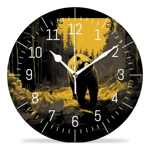 14 Inch Wall Clock Battery Operated Silent Clock Decorative for Office, Kitchen, Outdoor, Living Room,Bear in The Strange Forest Beautiful Design