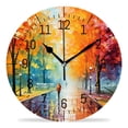 thumbnail image 1 of 14 Inch Wall Clock Battery Operated Silent Clock Decorative for Office, Kitchen, Outdoor, Living Room，Beautiful Colorful Autumn Tree Image, 1 of 4