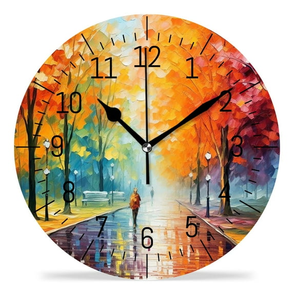 14 Inch Wall Clock Battery Operated Silent Clock Decorative for Office, Kitchen, Outdoor, Living Room，Beautiful Colorful Autumn Tree Image