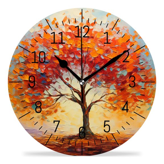14 Inch Wall Clock Battery Operated Silent Clock Decorative for Office, Kitchen, Outdoor, Living RoomBeautiful Colorful Autumn Tree Style