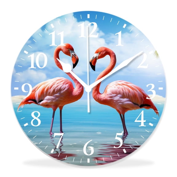 14 Inch Wall Clock Battery Operated Silent Clock Decorative for Office, Kitchen, Outdoor, Living Room，Beautiful Flamingo Art
